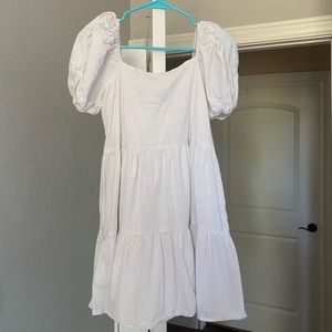 White Puff-Sleeve Mini Dress